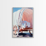 Rustic Wagon, pink abstract art, light pink wall art, vintage horse art, farmhouse art, rustic wall art, framed canvas print, gift idea