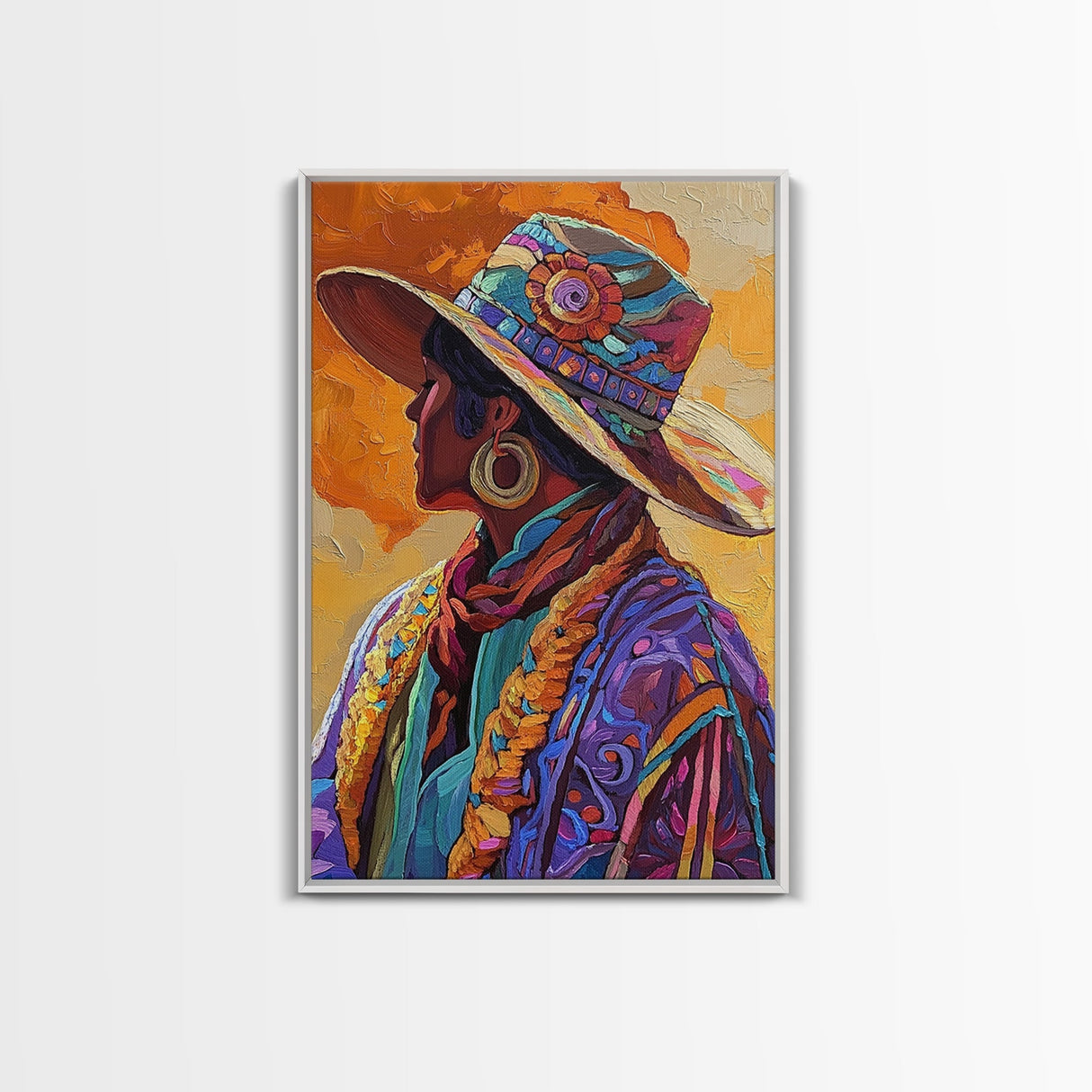 Boho Cowgirl, goddess art print, chicano art, vibrant western painting, colorful fashion art, afrocentric wall art, canvas print, unique decor