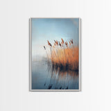 Lake Reeds Reflection, wabi sabi art, minimalist art, coastal decor, coastal landscape art, nautical painting, Framed Canvas Print