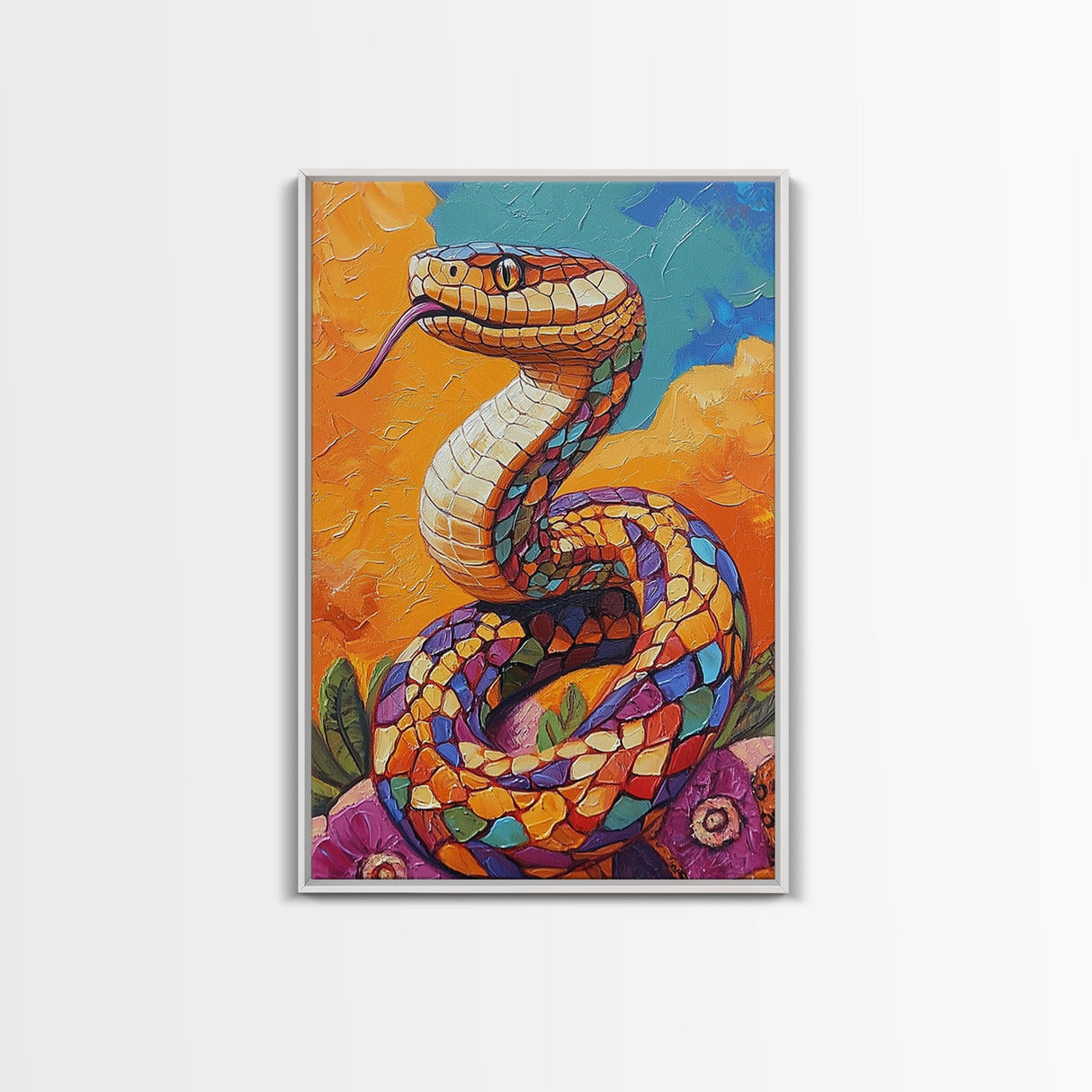 Colorful Snake, Mosaic Snake Painting, Desert Wall Art, Southwest Decor, Boho Art, Living Room Art, Canvas Print, Gift Idea