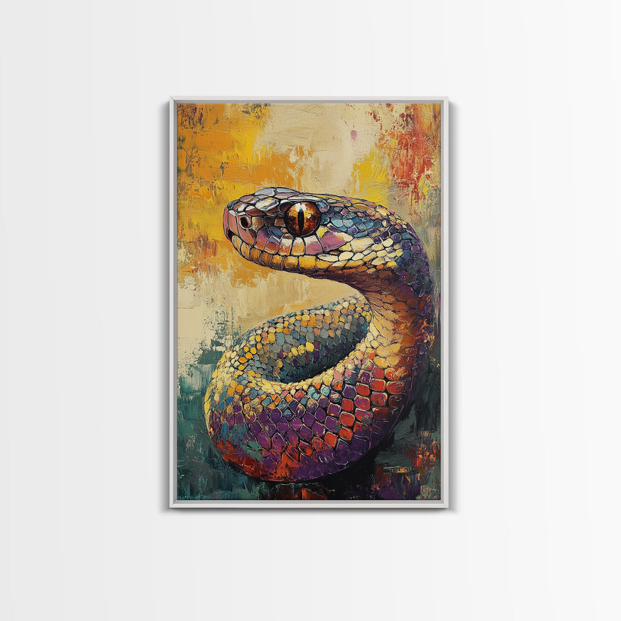 Snake Close-Up, Bold Reptile Painting, Southwest Art, Moody Animal Art, Desert Wall Art, Unique Home Decor, Canvas Print