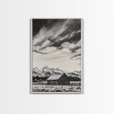 Rustic Cabin, Smoky Mountain Art, Black and White Landscape, Western Wall Art, Wabi Sabi Art, Farmhouse Decor, Canvas Print