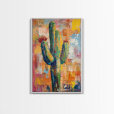 Southwest cactus painting, desert decor, rustic wall art, boho art, framed canvas print, western wall art, gift idea her, botanical prints