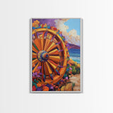 Wagon Wheel Art, Wildflower Painting, Rustic Wall Art, Framed Canvas Print, Boho Aesthetic, Southwest Decor, Farmhouse Art, Gift Idea