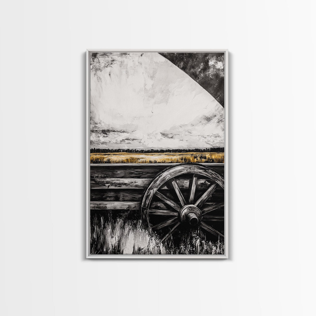 Rustic Wagon Wheel, Moody Art, Farmhouse Wall Art, Framed Canvas Print, Southwest Decor, Western Aesthetic, Above Sofa Art, Gift Idea