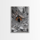 Cabin in the Woods, Rustic Barn Art, Wabi Sabi Wall Art, Moody Nature Art, Farmhouse Wall Art, Gift Idea, Framed Canvas Print, Boho Art
