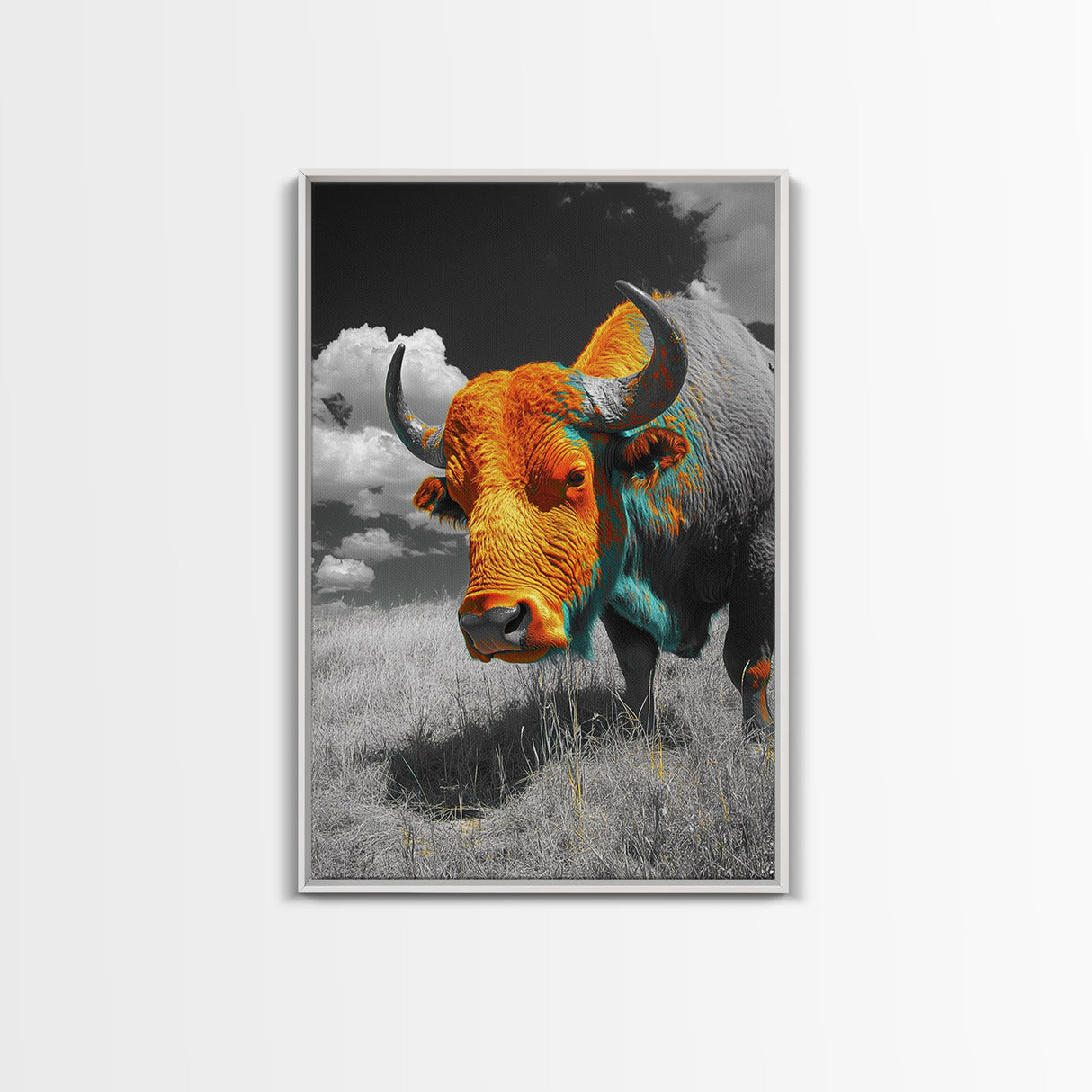 Colorful Buffalo Art, Southwestern Art, Rustic Home Decor, Bold Animal Art, Unique Gift Idea, Framed Canvas Print, Farmhouse Wall Art