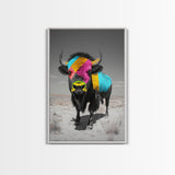 Colorful Bison Art, Southwest Wall Art, Rustic Decor, Boho Art, Buffalo Painting, Gift Idea, Canvas Print, Farmhouse Art