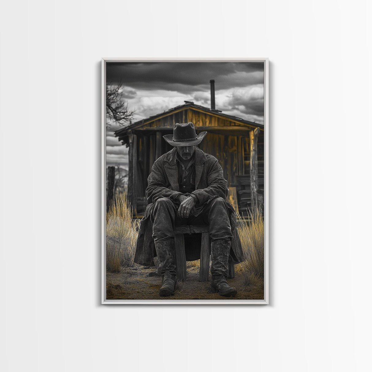 Cowboy, Rustic Barn, Moody Art, Southwest Wall Art, Farmhouse Art, Vintage Horse Art, Dark Romance Painting, Canvas Print, Gift Idea