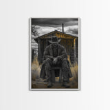 Cowboy, Rustic Barn, Moody Art, Southwest Wall Art, Farmhouse Art, Vintage Horse Art, Dark Romance Painting, Canvas Print, Gift Idea