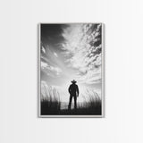 Lone Cowboy, coastal cowgirl wall art, moody art, western art, rustic decor, wabi sabi art, framed canvas print, extra wide art