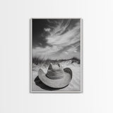 Straw Hat, coastal cowgirl wall art, wabi sabi art, beach photography, western decor, rustic art, framed canvas print, minimalist art