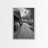 Fishing Dock, coastal decor, nautical wall art, seascape painting, rustic wall art, Nantucket painting, framed canvas print, horizontal art