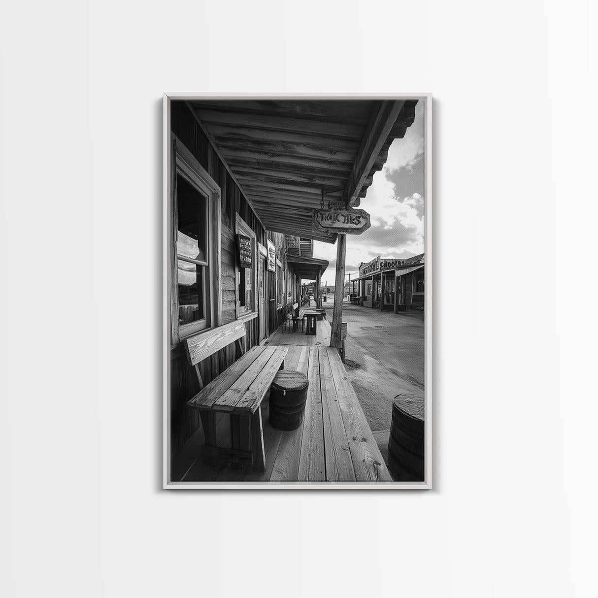 Western town, rustic wall art, farmhouse art, extra wide art, above couch art, cowboy decor, horizontal wall art, framed canvas print