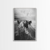 Horse wall art, wild mustangs, moody art, rustic decor, nature photography, black and white art, panoramic art, canvas print, living room art