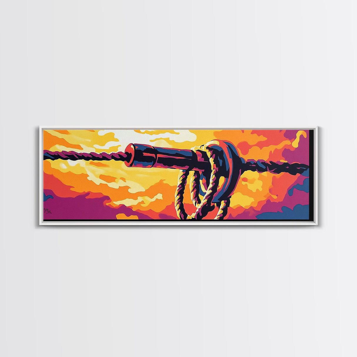 Industrial Knot, rustic wall art, southwest wall art, boho art, orange wall art, geometric painting, extra wide art, Framed Canvas Print