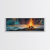 Bonfire, moody art, coastal landscape art, rustic decor, extra wide art, above bed wall art, gift idea for him, Canvas Print