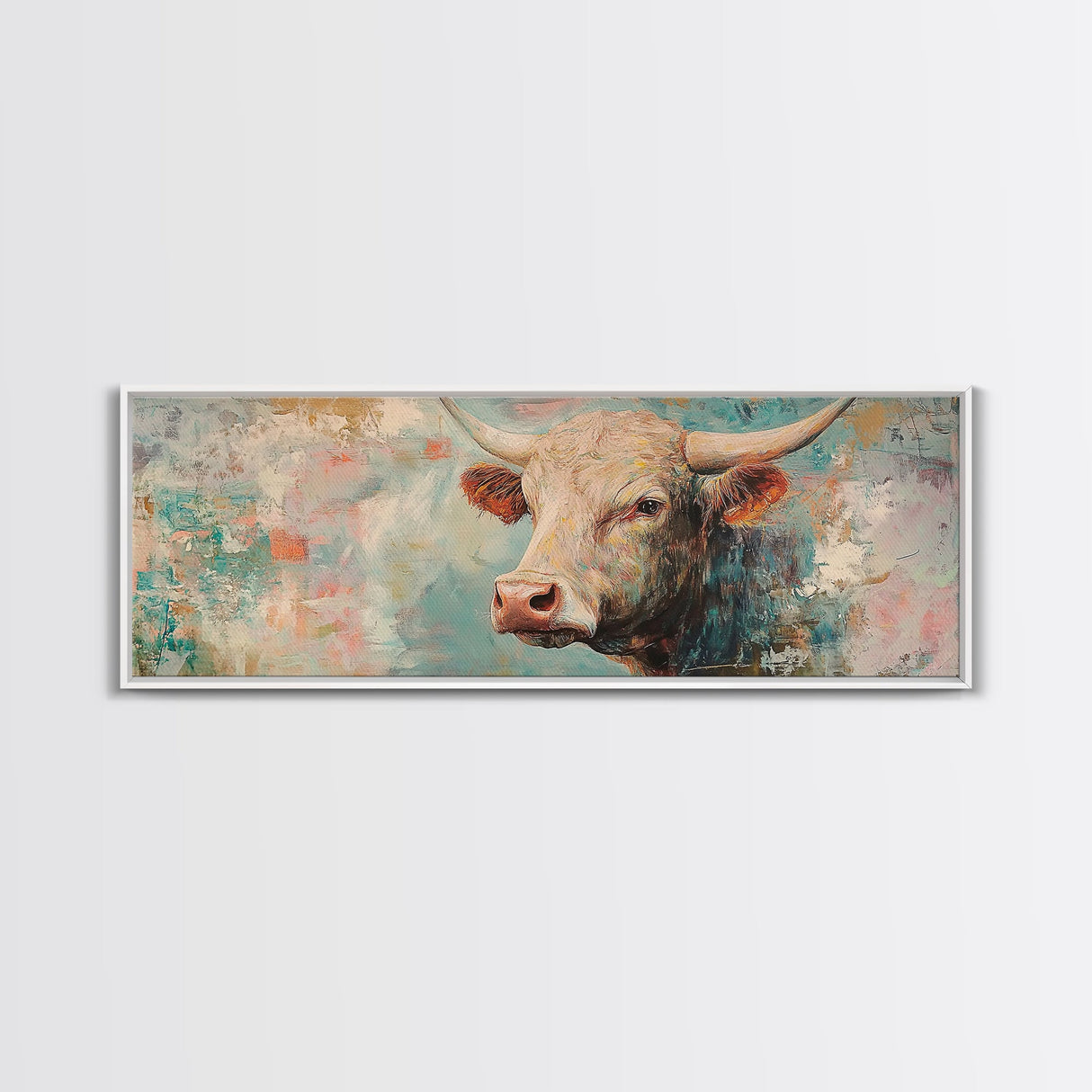 Pastel Bull, bull and bear art, vintage horse art, rustic art, above bed wall art, southwest wall art, Framed Canvas Print