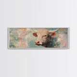 Pastel Bull, bull and bear art, vintage horse art, rustic art, above bed wall art, southwest wall art, Framed Canvas Print