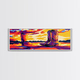 Cowboy Boots Art, Pink Orange Wall Art, Coastal Cowgirl Wall Art, Framed Canvas Print, Western Decor, Extra Wide Art, Rustic Art