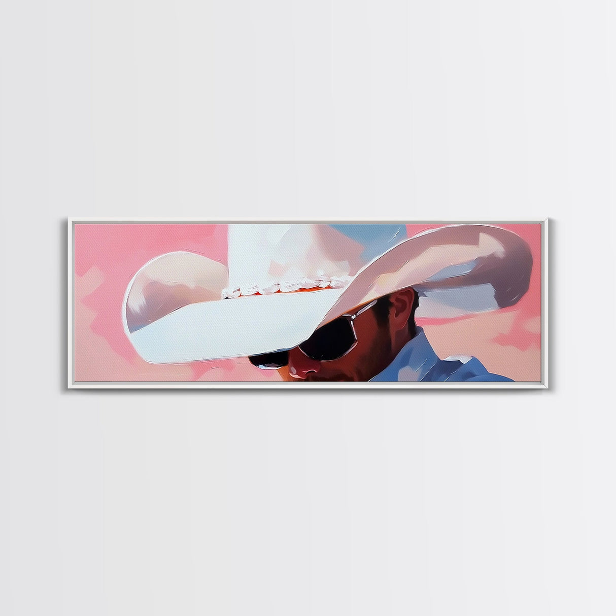 Cowboy Portrait, Pink Abstract Art, Southwest Wall Art, Canvas Print, Light Pink Wall Art, Rustic Decor, Living Room Art