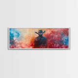 Moody Cowboy Art, dark romance painting, rustic wall art, southwest wall art, extra wide art, framed canvas print, panoramic painting