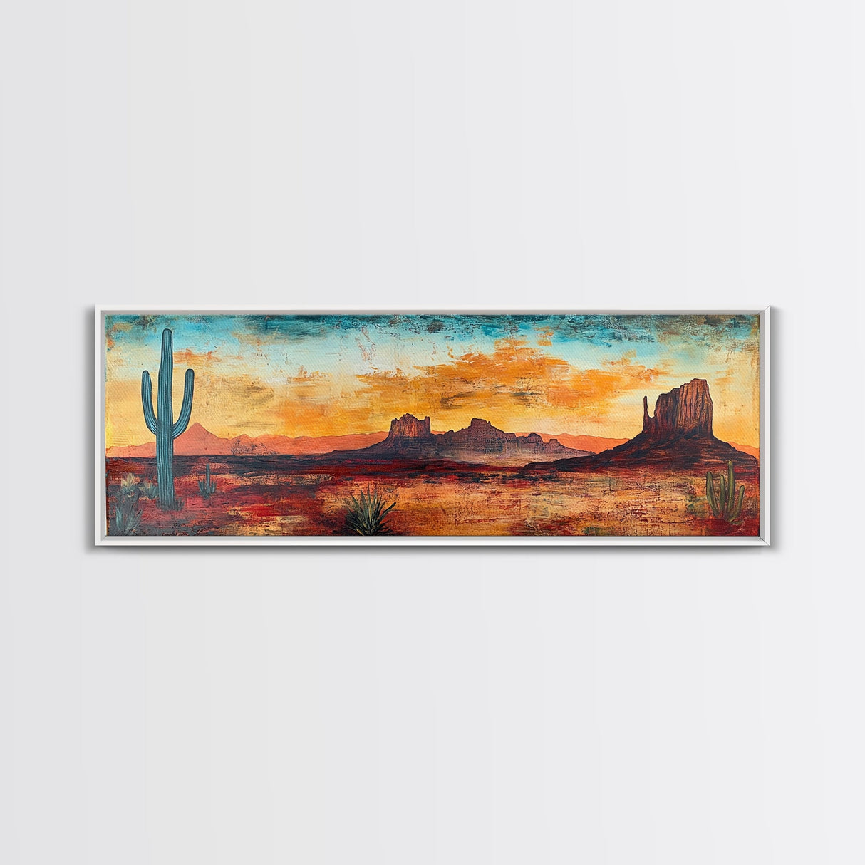 Southwest Wall Art, Framed Canvas Print, Joshua Tree Art, Desert Landscape Painting, Extra Wide Art, Rustic Wall Art, Above Couch Art, Gift Idea