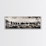 Black And White Wall Art, Framed Canvas Print, Vintage Horse Art, Rustic Wall Art, Extra Wide Art, Moody Art, Western Art, Above Bed Art