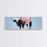 Bull art, black and white painting, rustic decor, western art, cowboy painting, above couch art, minimalist art, canvas print