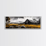 Western Ranch, barn landscape oil painting, rustic decor, farmhouse art, extra wide art, framed canvas print, above couch wall art