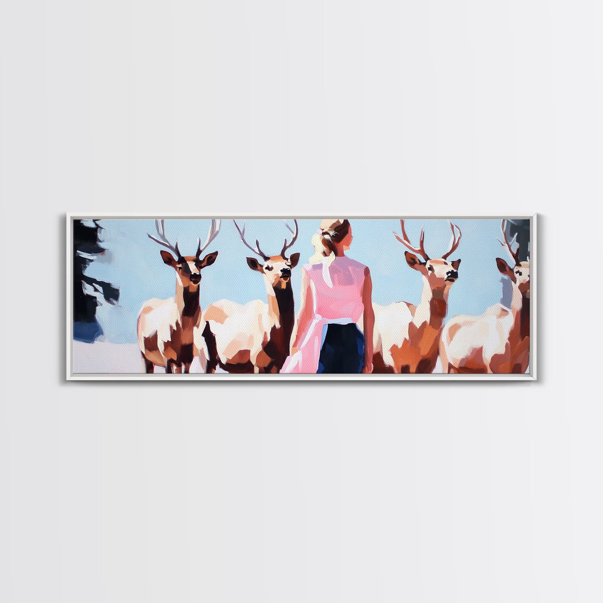Elk Herd Painting, Mountain Landscape, Rustic Art, Southwest Wall Art, Hunting Lodge Art, Extra Wide Art, Framed Canvas Print