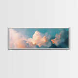 Cloud painting, sky wall art, soft pastel art, extra wide art, bedroom art, panoramic painting, framed canvas print, wabi sabi art