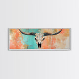 Rustic Skull, vintage horse art, southwest wall art, skull art, panoramic painting, rustic wall art, boho art, Canvas Print, farmhouse art