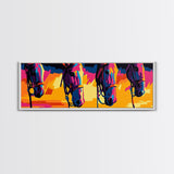 Colorful Horses, horse wall art, pink orange wall art, extra wide art, southwestern art, blotter art, Canvas Print, geometric wall art