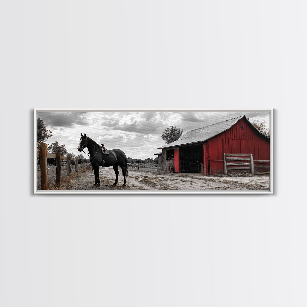 Barn Horse, Rustic Art, Farmhouse Art, Vintage Horse Art, Rural Wall Art, Extra Wide Art, Framed Canvas Print, Guest Room Art