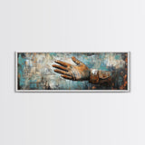 Rustic Leather Glove Art, Framed Canvas Print, Wabi Sabi Wall Art, Moody Art, Teal Wall Art, Extra Wide Art, Farmhouse Art