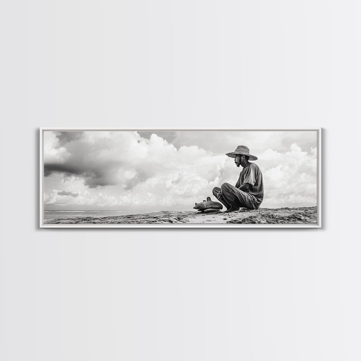 Man On Beach, Wabi Sabi Art, Framed Canvas Print, Coastal Landscape Art, Moody Art, Rustic Decor, Above Sofa Art, Minimalist Wall Art