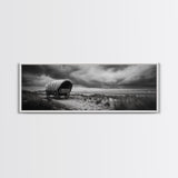 Covered Wagon, coastal cowgirl wall art, rustic decor, farmhouse art, long narrow wall art, framed canvas print, extra wide art