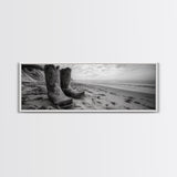 Cowboy Boots, coastal wall art, rustic decor, boho art, wabi sabi art, cowboy painting, framed canvas print, western style decor