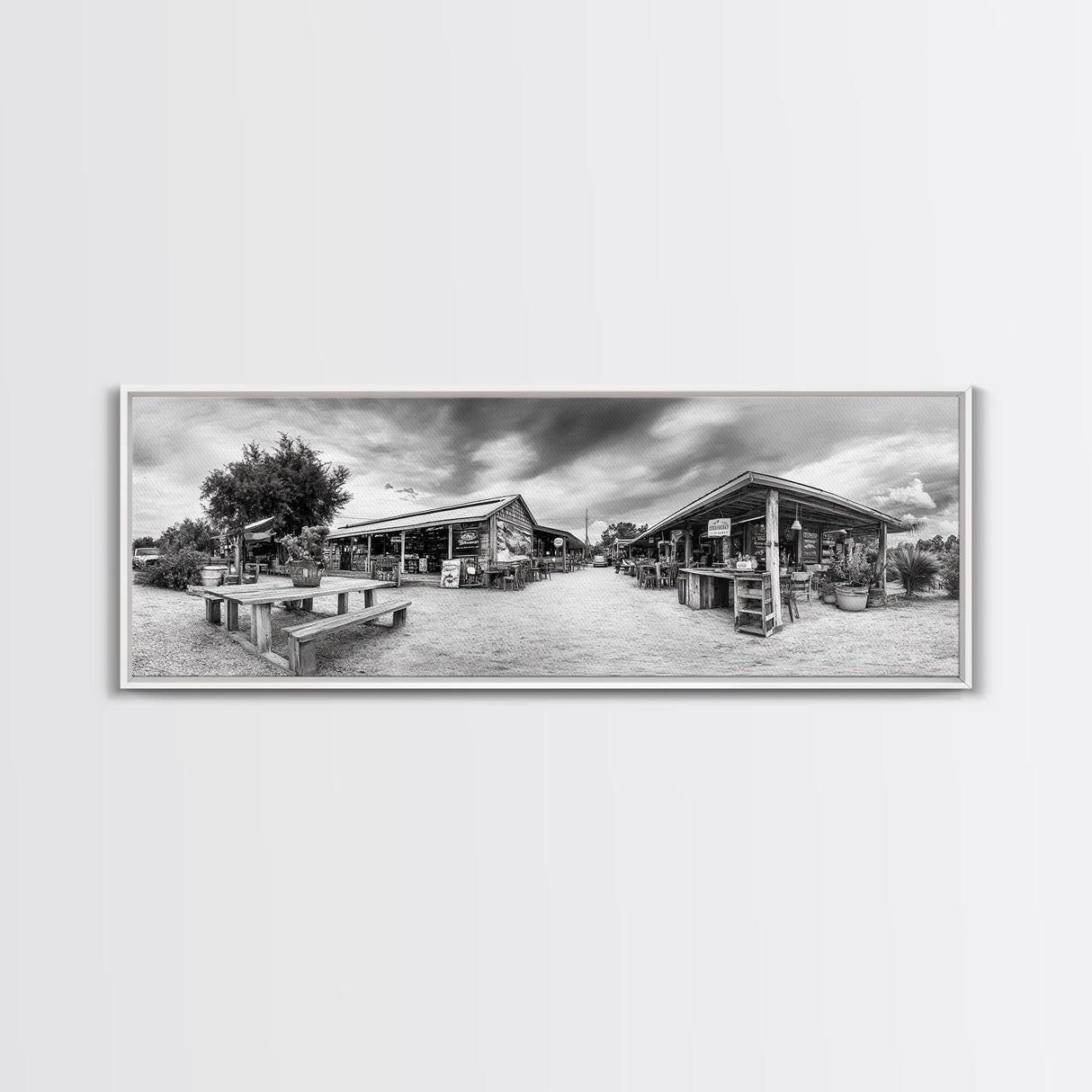 Rustic market, farmhouse art, country decor, panoramic art, extra wide art, rustic wall art, framed canvas print, landscape painting, wabi sabi art