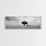 Lone buffalo, western landscape, rustic wall art, panoramic art, extra wide art, farmhouse decor, framed canvas print, wildlife painting, bull and bear art