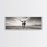 Longhorn, western landscape, bull and bear art, panoramic art, extra wide art, rustic wall art, framed canvas print, farmhouse decor, moody art