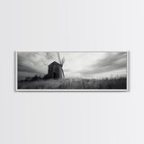 Rustic Windmill, panoramic art, farmhouse art, extra wide wall art, windmill wall art, landscape painting, framed canvas print