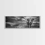 Bull on Beach, bull and bear art, moody art, coastal cowgirl wall art, dark romance painting, farmhouse art, framed canvas print