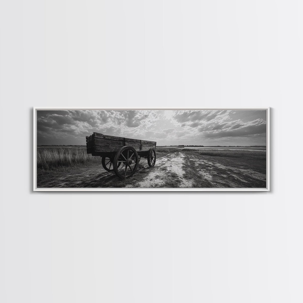 Wagon at Sunset, rustic art, farmhouse art, vintage horse art, tall narrow art, antique farm painting, framed canvas print