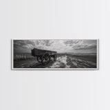 Wagon at Sunset, rustic art, farmhouse art, vintage horse art, tall narrow art, antique farm painting, framed canvas print