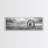 Wagon Wheel, rustic decor, farmhouse art, extra wide art, panoramic painting, country decor, cowboy art, framed canvas print, moody art