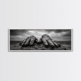 Leather Work Gloves, rustic wall art, moody art, wabi sabi art, extra wide art, panoramic art, farmhouse art, framed canvas print, cowboy art