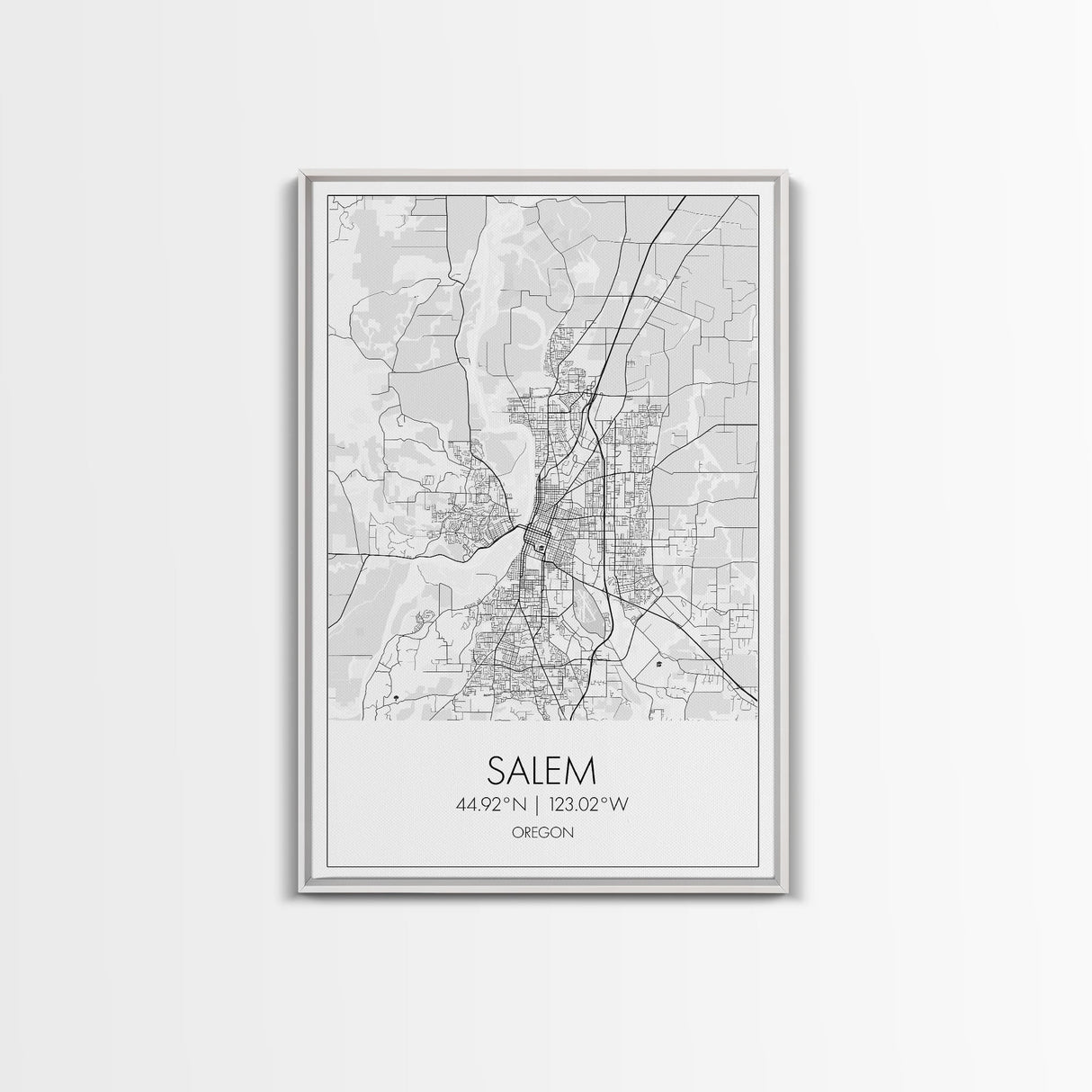 Salem Street Map, Oregon Map, City Map Art, Minimalist Art, Wall Art, Canvas Print, Dorm Room Décor, Graduation Gift, Travel Wall Print