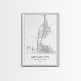 Salt Lake City Street Map, Utah Map, City Map Art, Minimalist Art, Wall Art, Canvas Print, Home Décor Wall Art, Friendship Gift, Travel Art